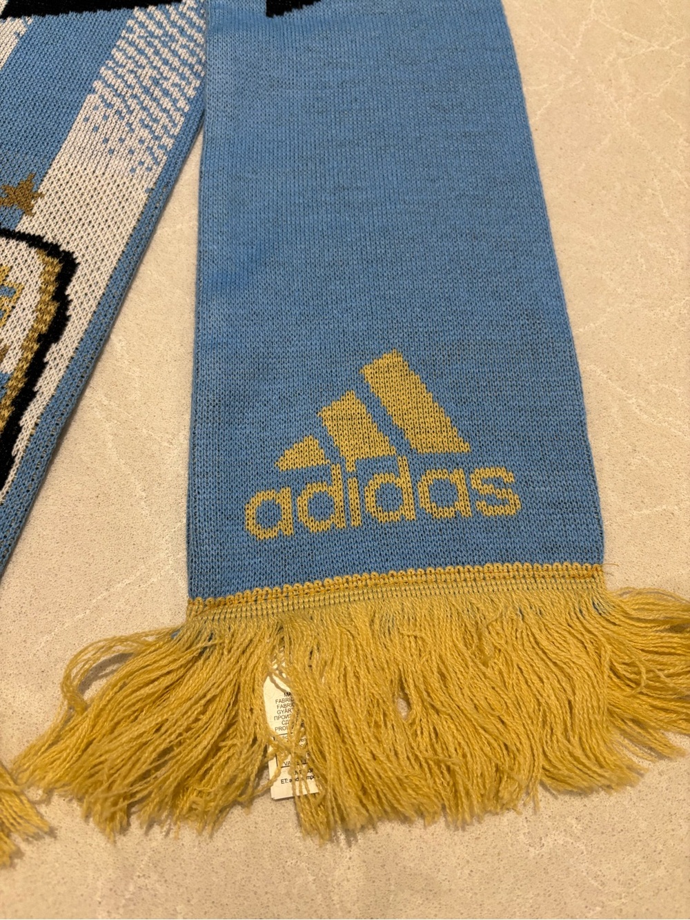 Adidas Argentina AFA Soccer Fan Scarf Fringe Light Blue White Gold 2 Star FIFA - Picture 2 of 11